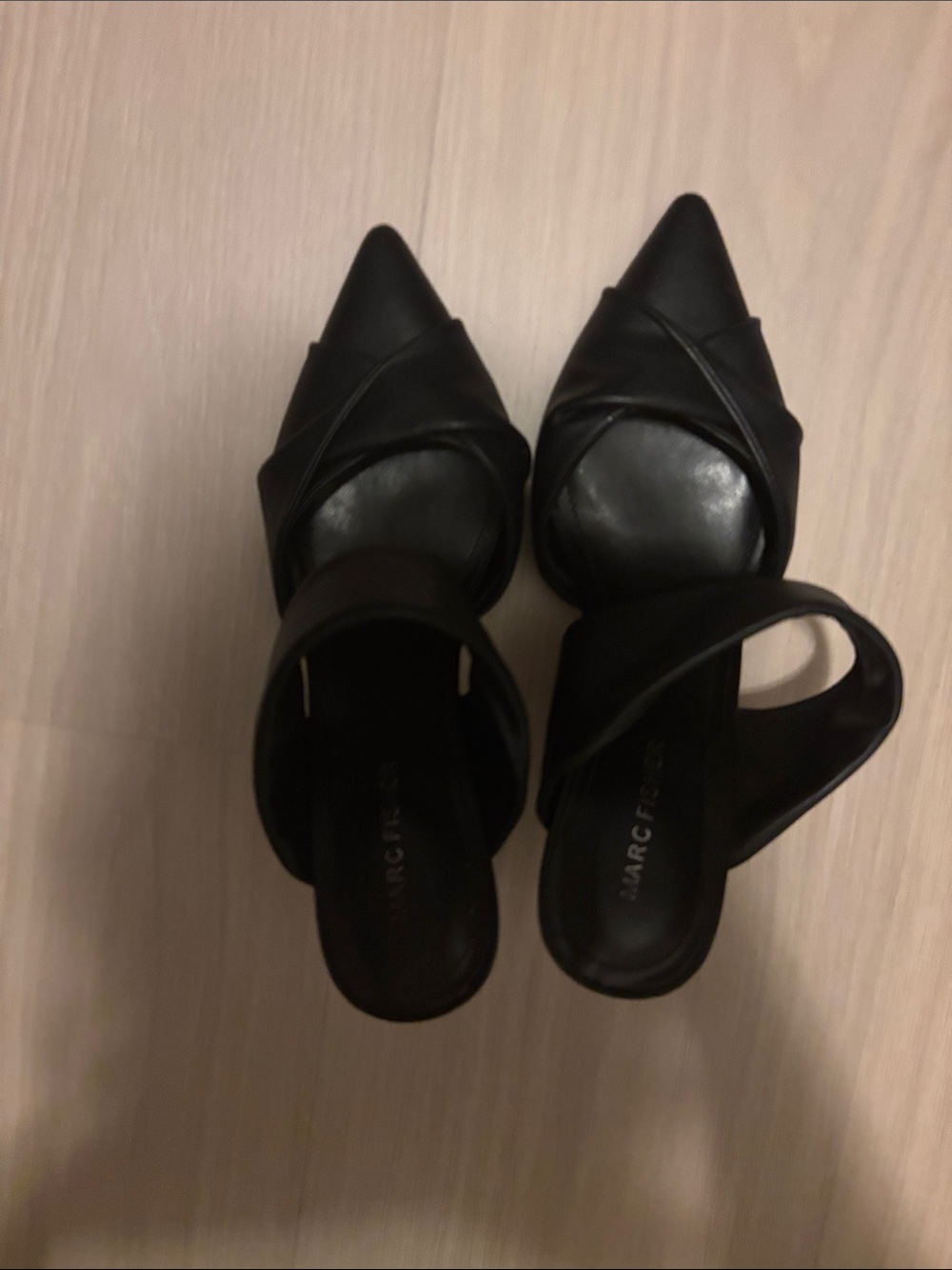 Marc Fisher Black Pointed Toe Slingback Mules